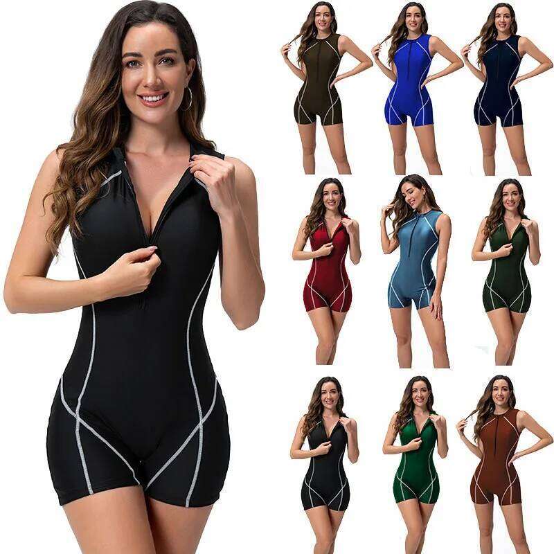 Explosive one-piece women's vest surfing zipper flat angle diving sports swimsuit jellyfish suit new style