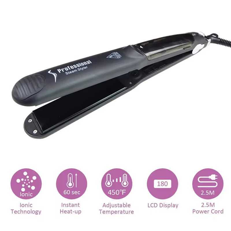 Professional Ceramic Hair Straightener Travel Iron Short Hair Temperature Adjustable LED Display PTC Plate W250610