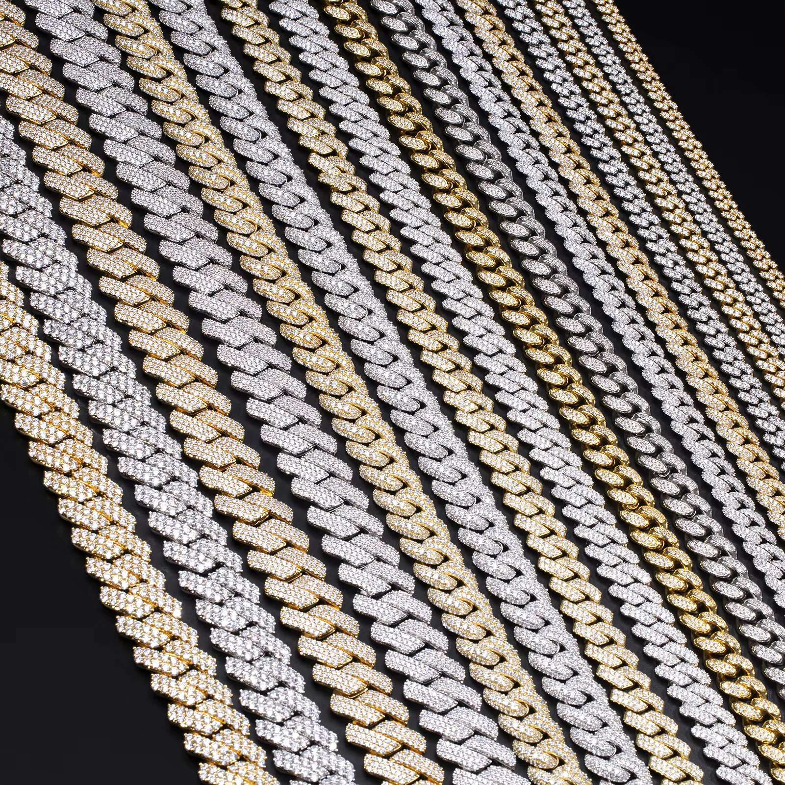 OACOCA 14mm Round Cut VVS D Moissanite 925 Sterling Silver Cuban Link Chain Gold Plated Iced Out Box Clasp Unique Style and Style