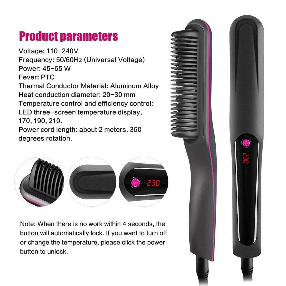Professional Advanced Negative Ionic Hair Straightener Brush 2-in-1 Anti-Scald Feature Hot Comb For Styling Straightening Hair W250610