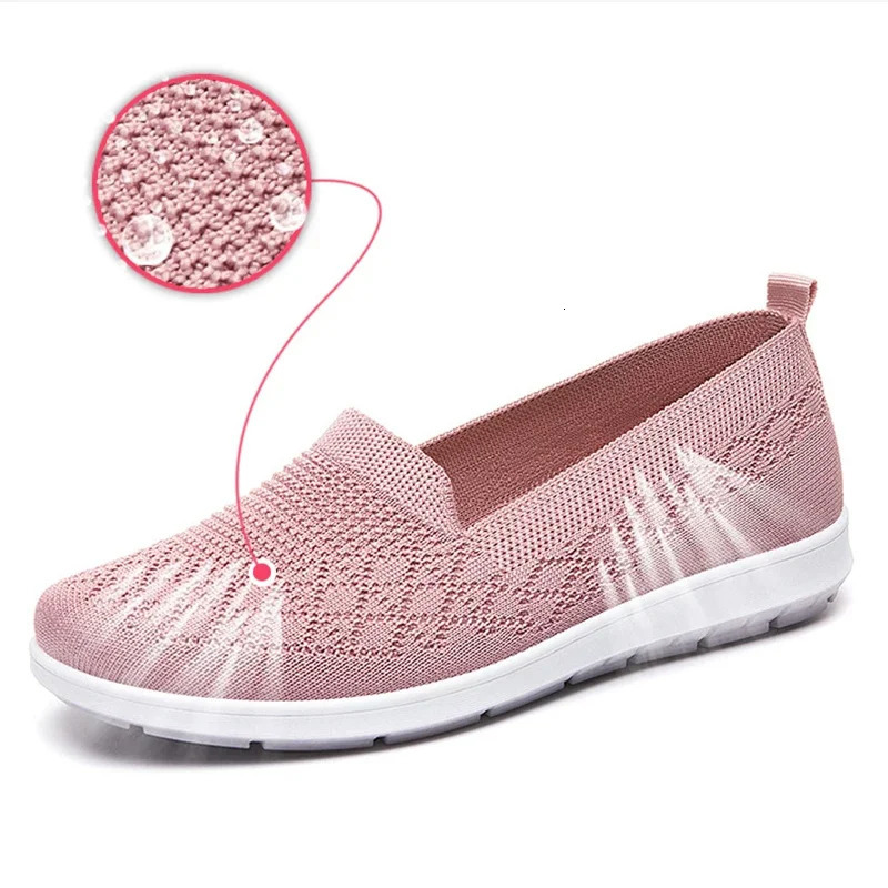 Spring Summer Breathable Knitted Flats for Women 2025 Comfortable Slip On Mom Shoes Woman Slip On Non Slip Casual Sneaker Female 250603