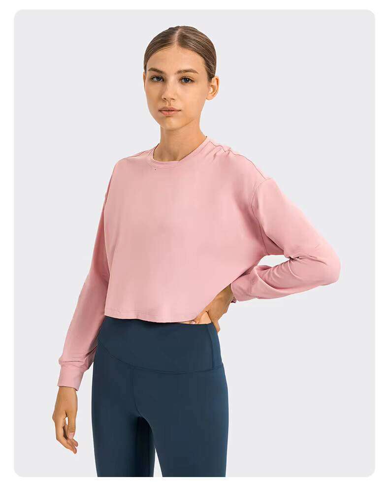 Casual Loose Fit Long Sleeve Running Sports Solid Nylon Short T-Shirt Women's Fitness Yoga Shirt Sweater