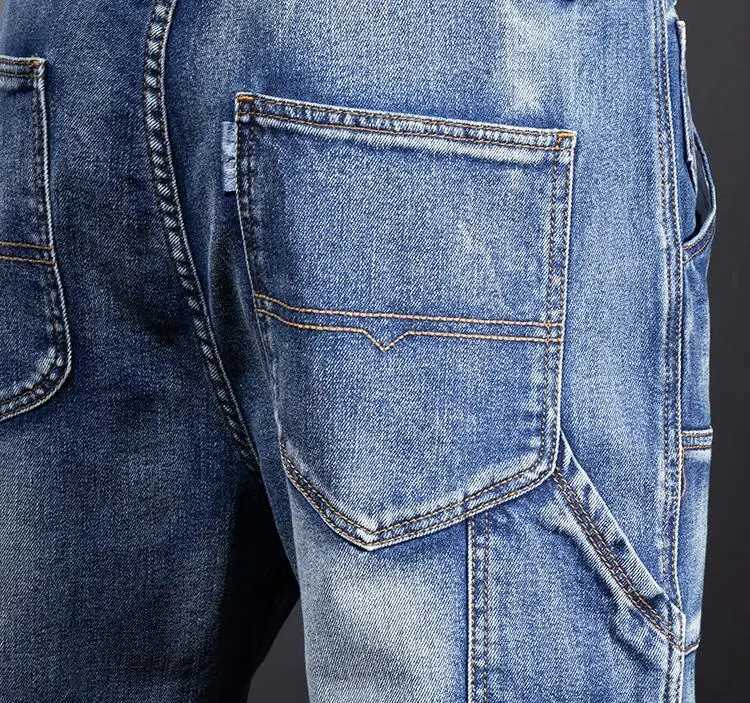 Mens Baggy Denim Shorts Fashion Streetwear Hip Hop Skateboard Cargo Hole Jeans Male Calf-Length Pants M250610