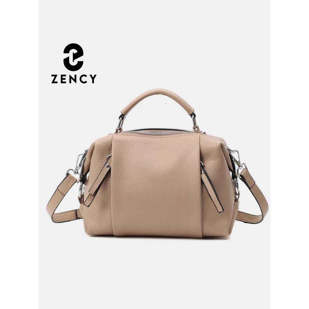 Zency Women's Genuine Leather Simple High Quality Tote Small Vintage Boston Handbag Female Shoulder Crossbody Ladies Bag