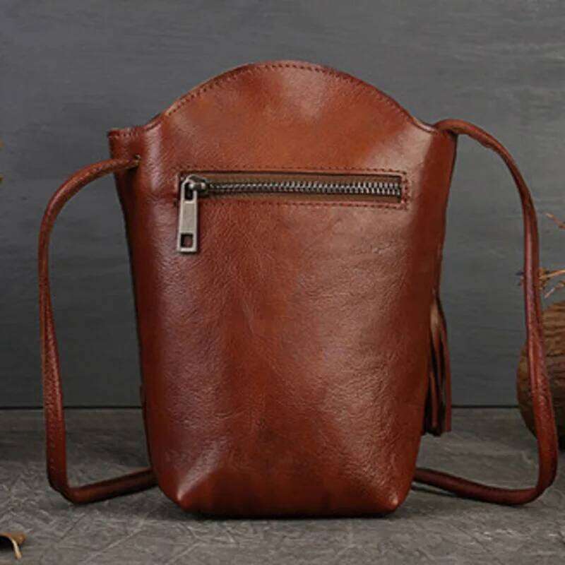 MOTAORA New Small Cowhide Women Shoulder Casual Tassel Bucket Handbag Mini Genuine Leather Mobile Phone Crossbody Bag Purse