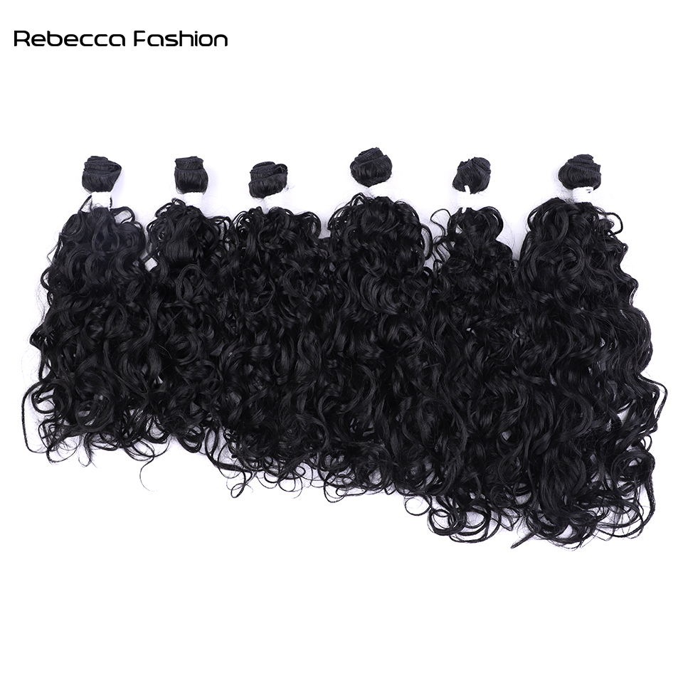 Rebecca Fashion Synthetic 18 20 22 inch 6pcs Deep Wave Bundles Ombre Brown High Temperature Fiber Weave Hair Extensions