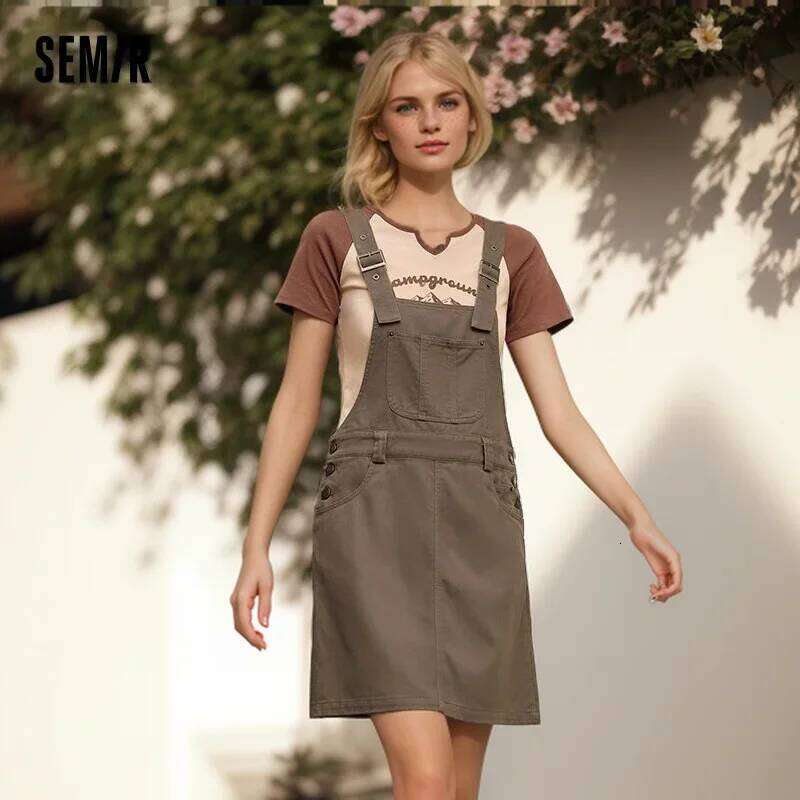 Semir Backpack Dresses Women Stacked Small People Short 2024 Summer New Fashion Loose Dress Retro Versatile