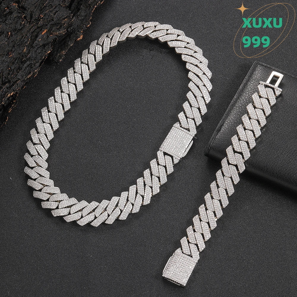 OACOCA Hip Hop Men Jewelry 20mm 3 Rows Gold Chunky Necklace Iced Out Cz Prong Cuban Link Chain Necklace Diamond Cuban Chain