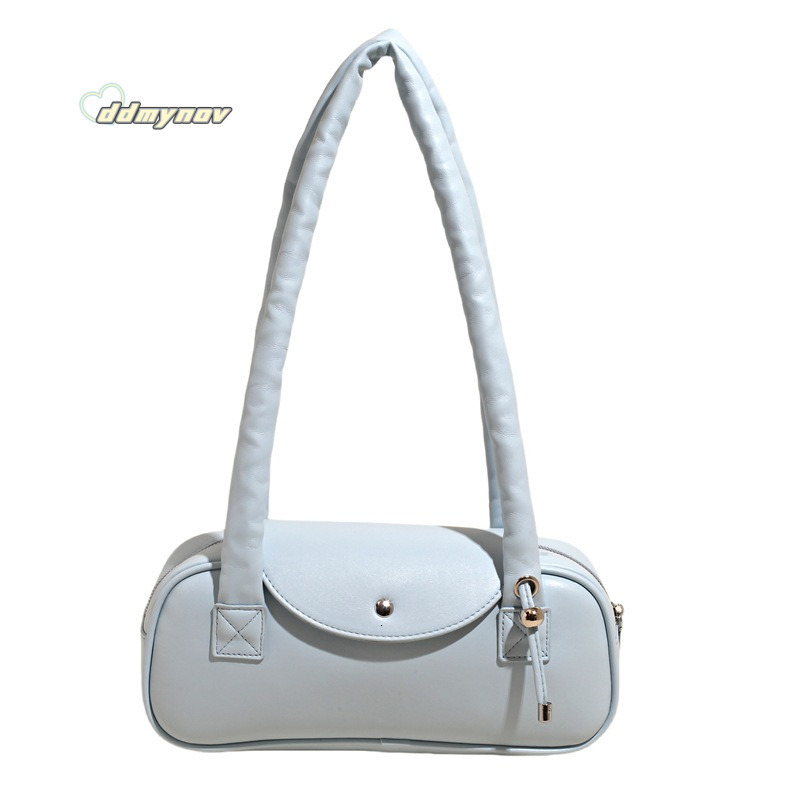 Korean Style Pleated Drawstring Tote for Women 2025 New Macaron Color Underarm Fashion Commuter Versatile Shoulder Bag ddmynov