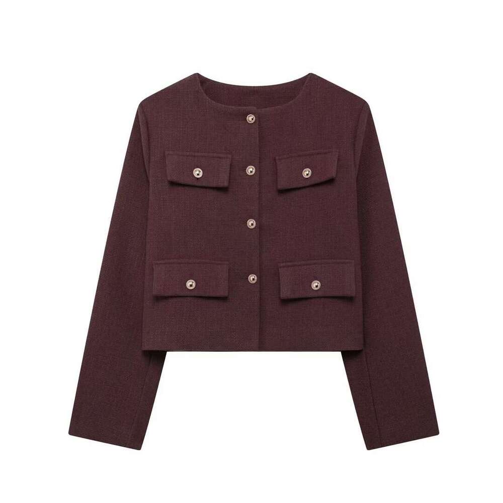 Autumn New Style Turn-Down Collar Decorated Round Neck Short Jacket3046278 B5