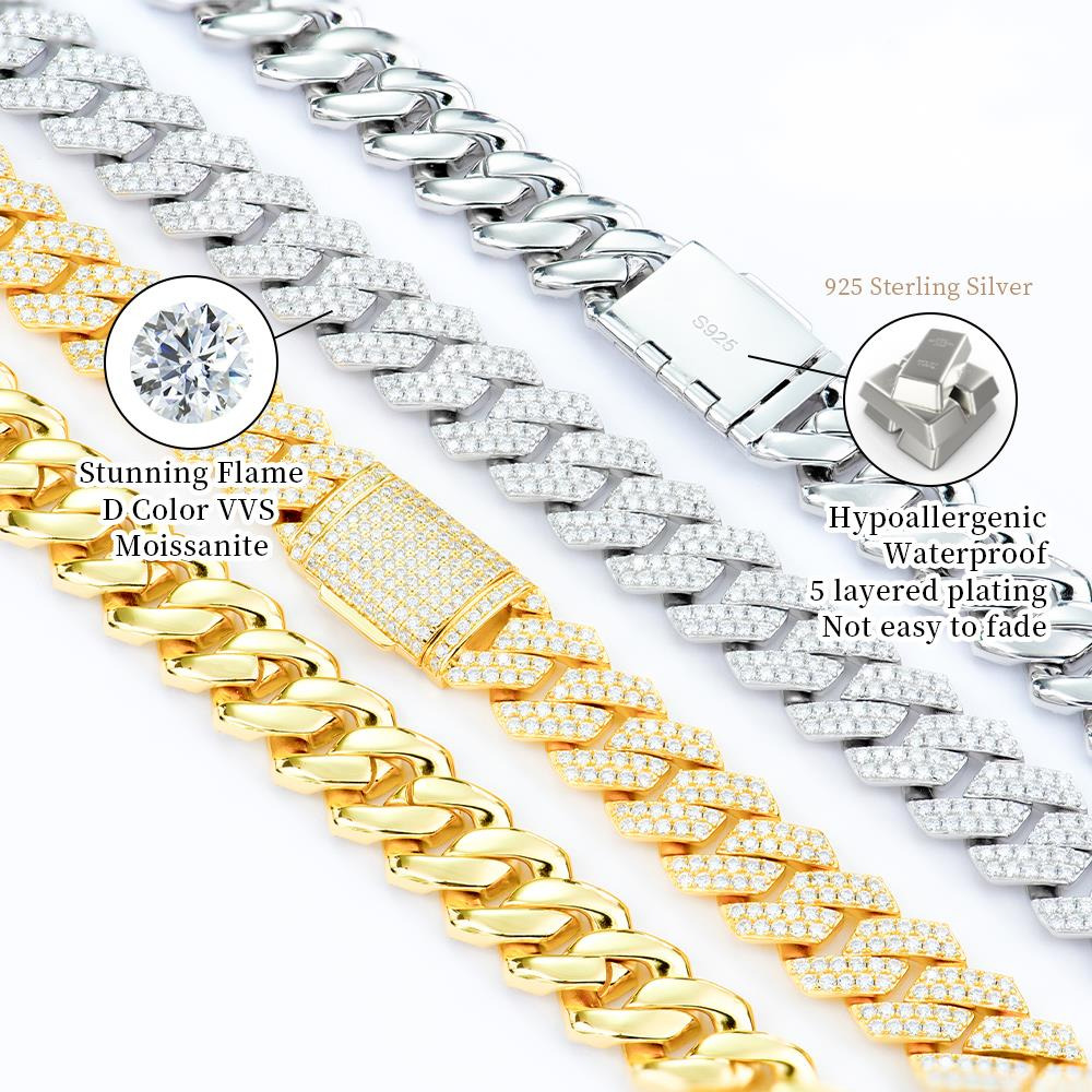 Custom Hip Hop Men 8-20mm Iced Out Silver S925 Jewelry Diamond Mossanite Moissanite Necklace Cuban Link Chain OACOCA