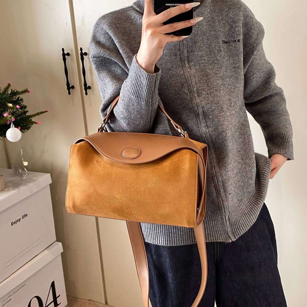 Womens Leather Handbag Designer Fashion Autumn Winter Big Boston Tote Soft Matte Suede Lady Versatile Shoulder Crossbody Bag