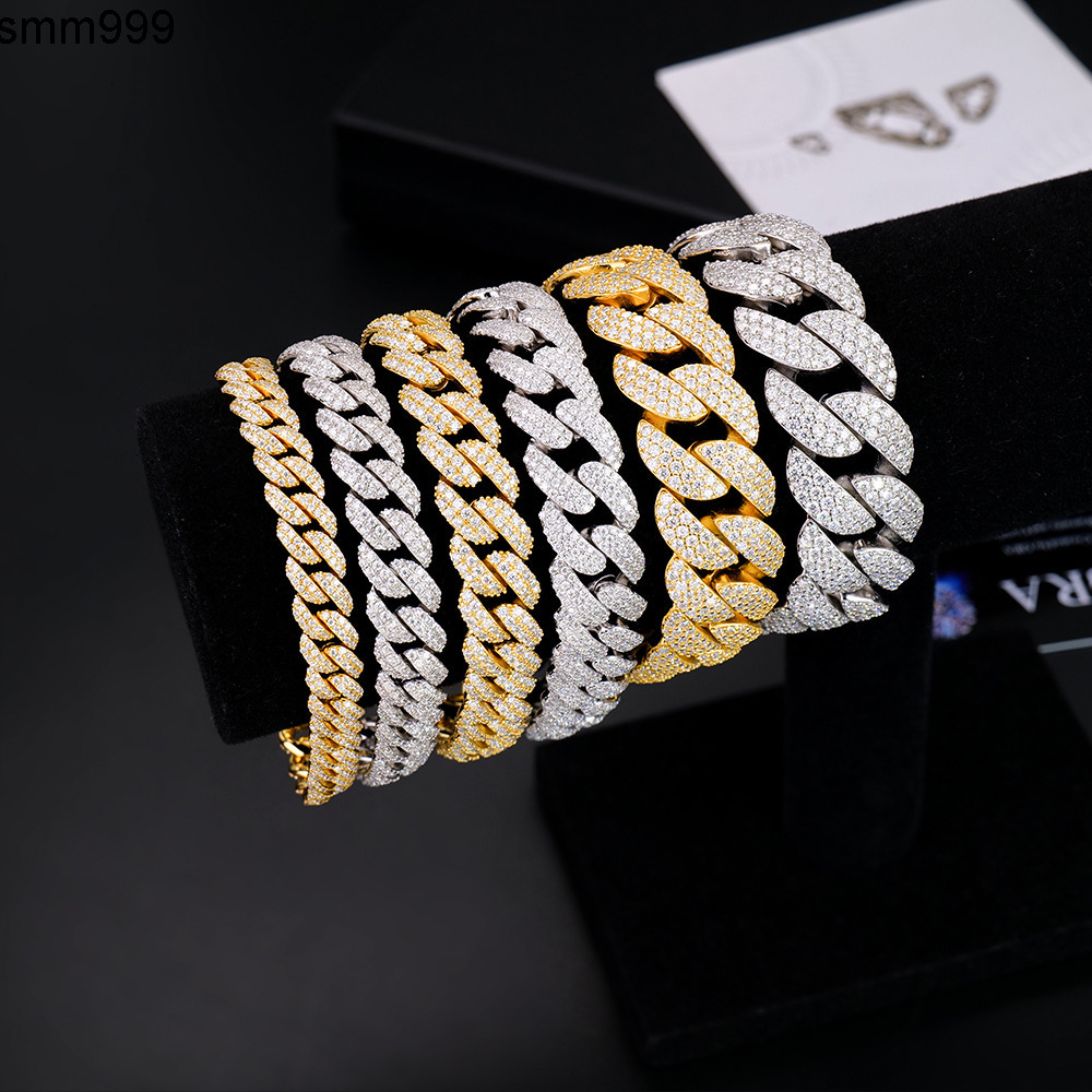 Wholesale Custom Luxury 8-20mm Miami Hip Hop Jewelry Diamond Mossanite Moissanite Iced Out 925 Silver Arc Cuban Link Bracelet
