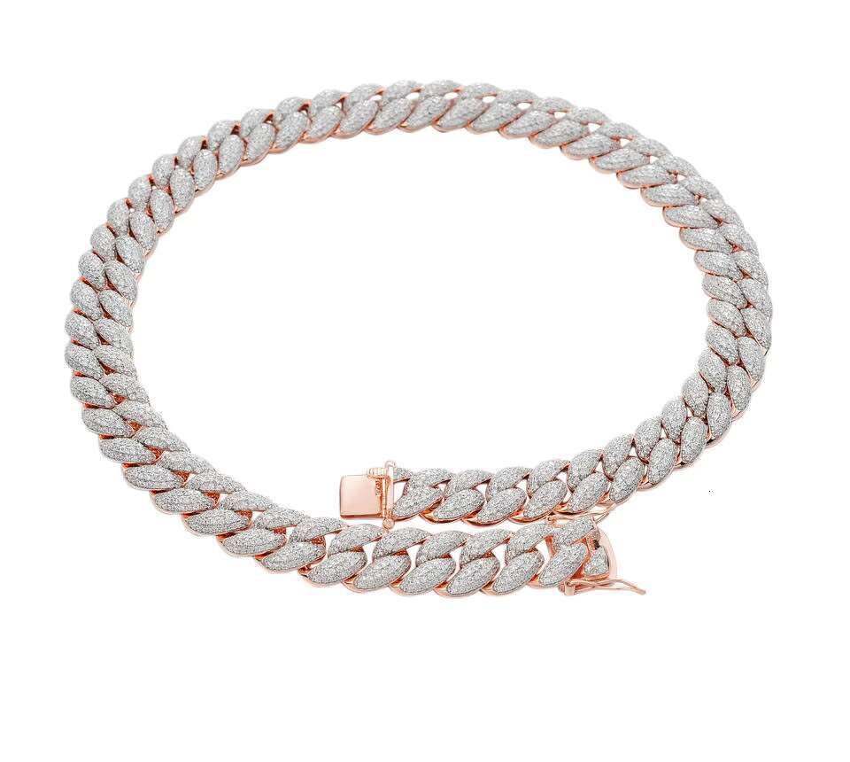 OACOCA Cuban Chain Necklace Jewelry Brass 925 Sterling Silver Cubic Zircon 12Mm Bling Out Moissanite Cuban Link Chain
