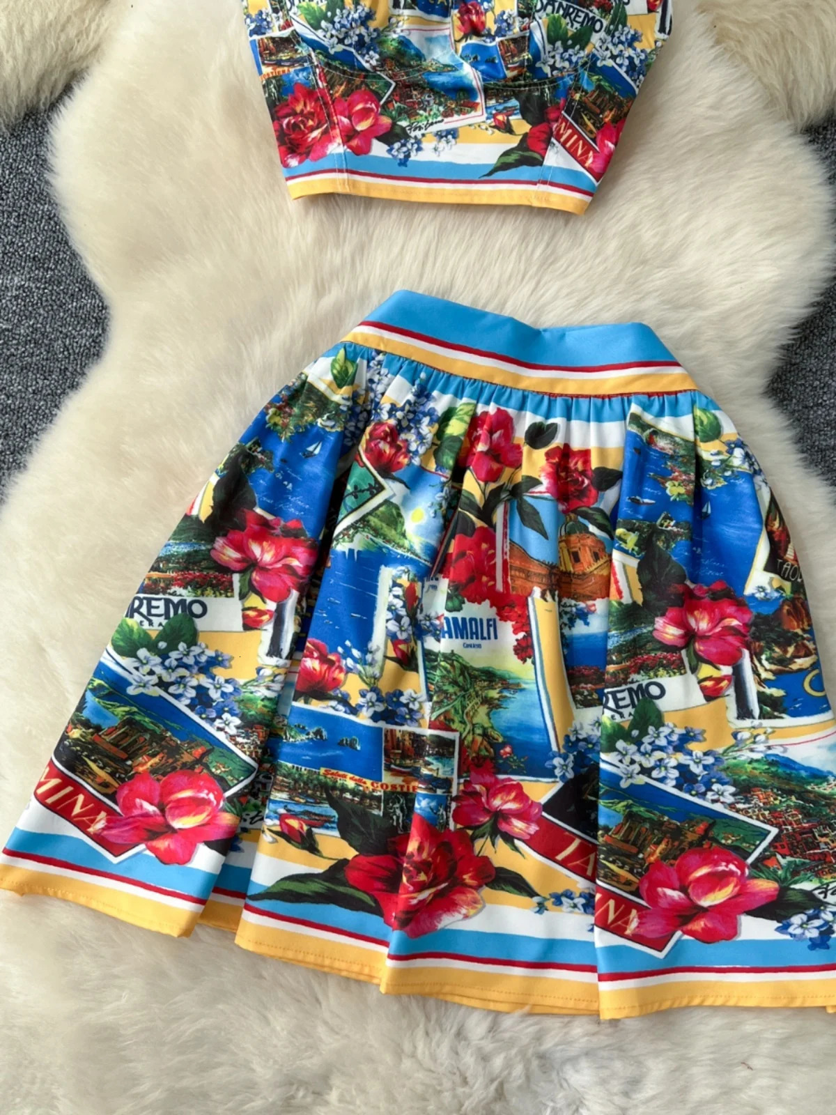 Fashion Summer Holiday Sexy Crop Tops And Mini Short Skirts 2pcs Outfits Womens Flower Print Two Piece Sets 250610