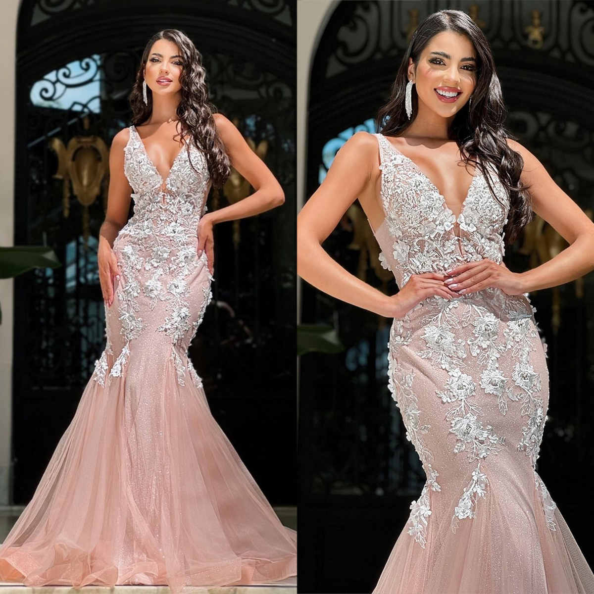 Sequined Mermaid Wedding Dresses Floral Lace Bridal Gowns Sleeveless Tulle Skirt Formal Bride Dresses Second Birthday Engagement Gowns