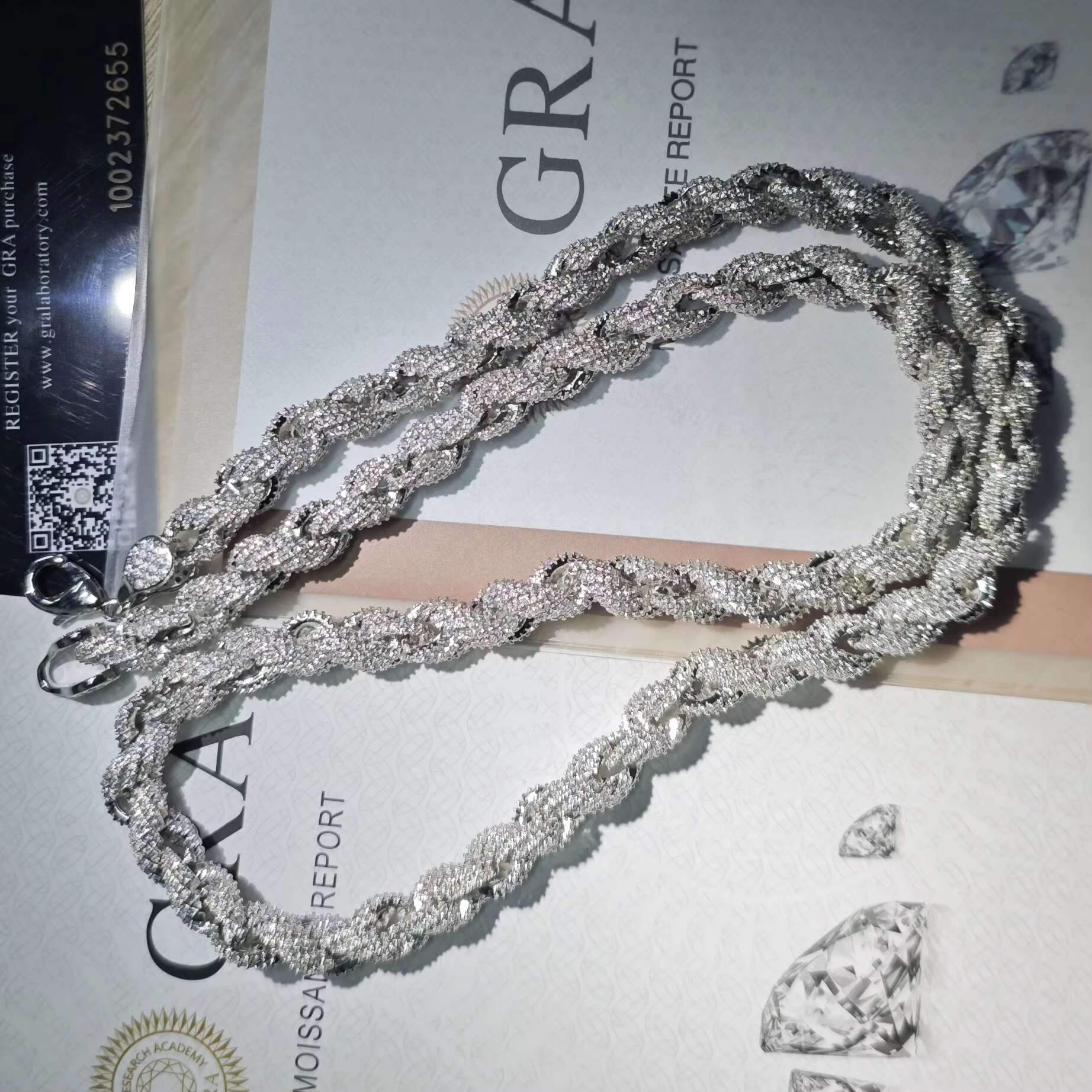 Wholesale VVS High Transparency Color Moissanite Jewelry Hip Hop S925 Silver Necklace Mens Cuban Chain Tennis Rope Chain