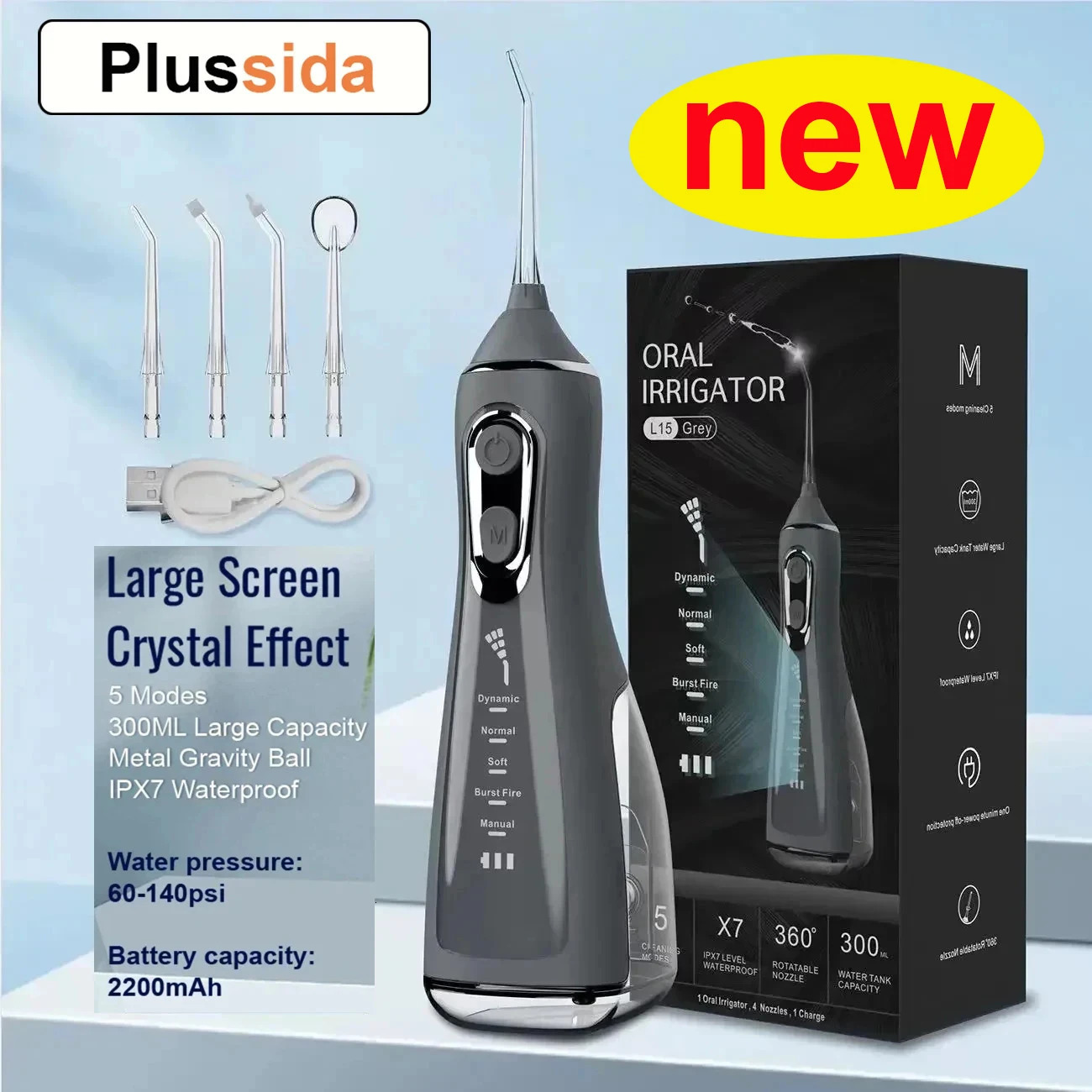 Oral Irrigator Portable Water Flosser Dental Pick 5 Modes 360° Rotated Jet For Cleaning Teeth Thread Floss Mouth Washing Machine 250605