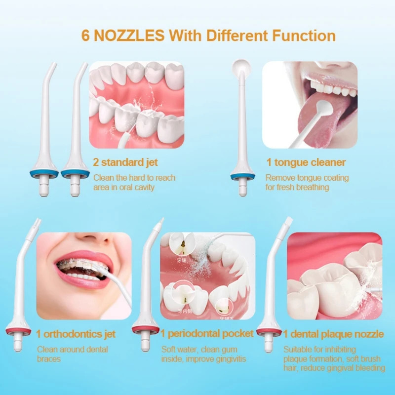 Portable Oral Irrigator Dental Water Flosser Dental Water Jet Tools Pick Cleaning Teeth 300ML6Nozzles Mouth Washing MachineFloss 250605