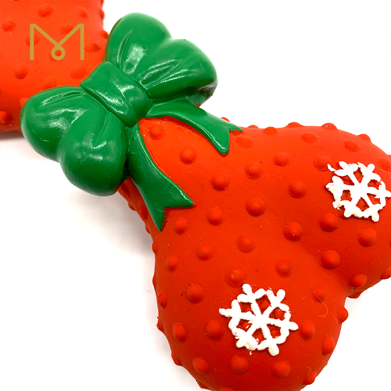 Christmas Rubber Bone Dog Toys Chinese Red Soft Cute Screaming New Natural Pet Wholesale Squeaky Latex Bone Dog Toys 8pcs/Pack