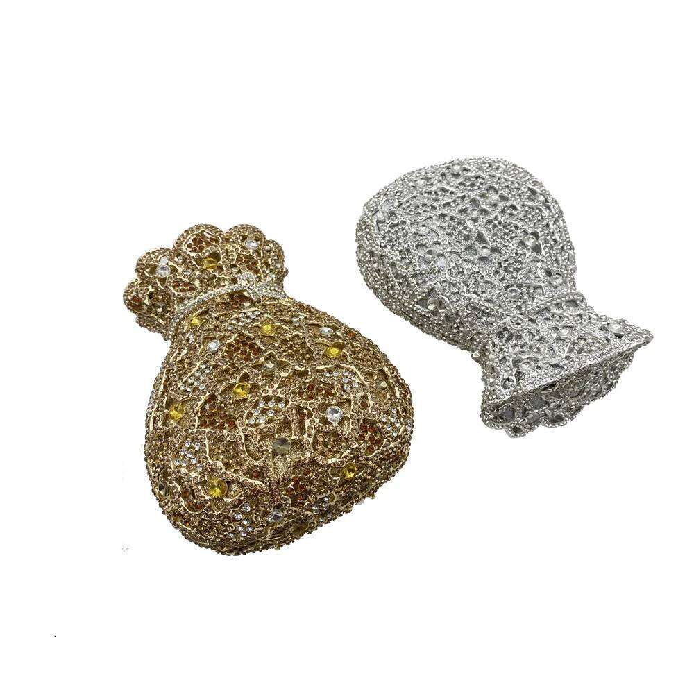 Newest Women Evening Bag Party Pouch Designer Hollow Out Crystal Clutches Gold Rhinestone Purses Money Handbag