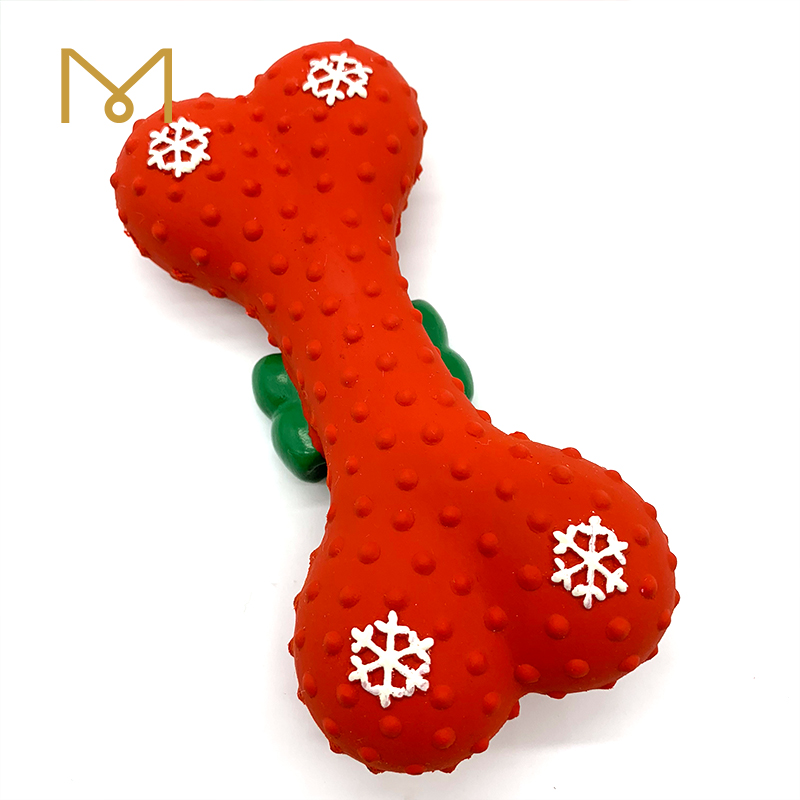 Christmas Rubber Bone Dog Toys Chinese Red Soft Cute Screaming New Natural Pet Wholesale Squeaky Latex Bone Dog Toys 8pcs/Pack