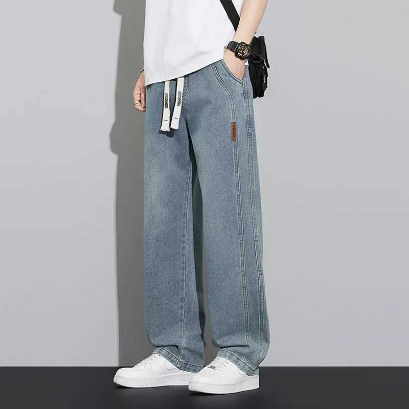 Summer work jeans mens street fashion denim jogging pants mens loose harem jeans loose straight wide-leg jeans M250610