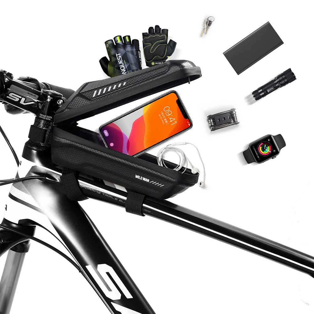 WILD MAN MTB Bike Top Tube Shell Cycling Pouch Bicycle MTB Bike Front Frame Storage Bags Waterproof Hard Shell Pouch 250610