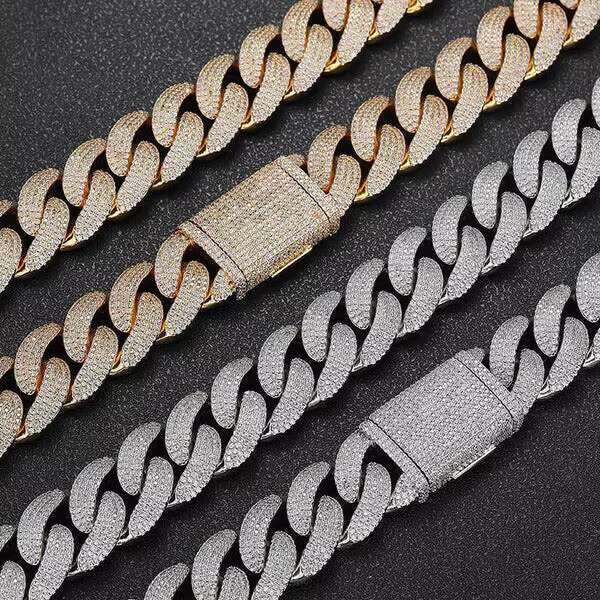 Custom 20MM Gold Plated Cuban Link Chain Necklace Bracelet Fashion Jewelry with Diamond Moissanite Christian Religious
