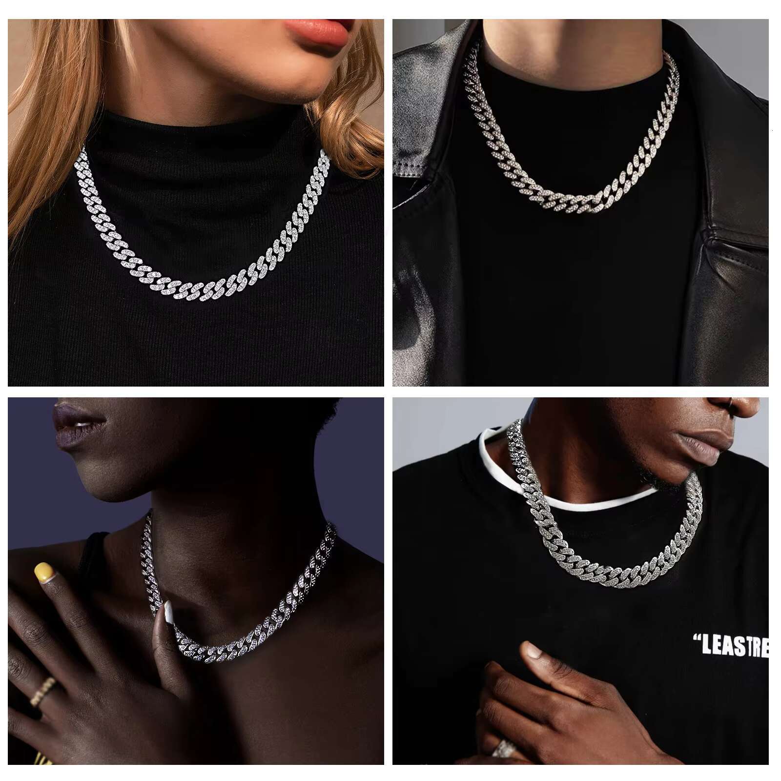 OACOCA Hiphop Jewelry 6mm Two Row Mossanite Necklace VVS Mossanite Diamond S925 Silver Necklace Iced Out Mossanite Cuban Chain Necklace