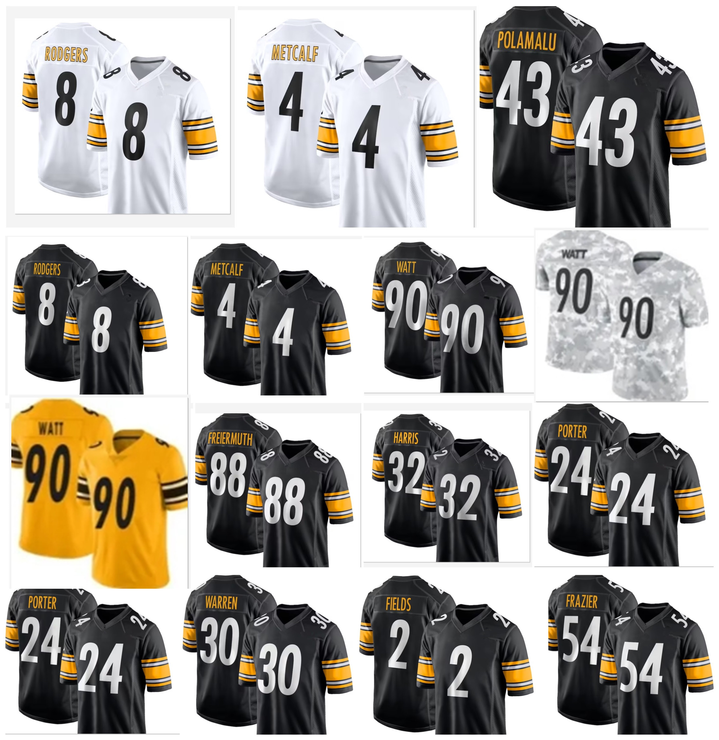 Aaron Rodgers 4 DK Metcalf TJ Watt Football Jersey Will Howard Joey Porter Jr Troy Polamalu Patrick Queen Warren Derrick Harmon Zach Frazier SAWYER Chris Boswell