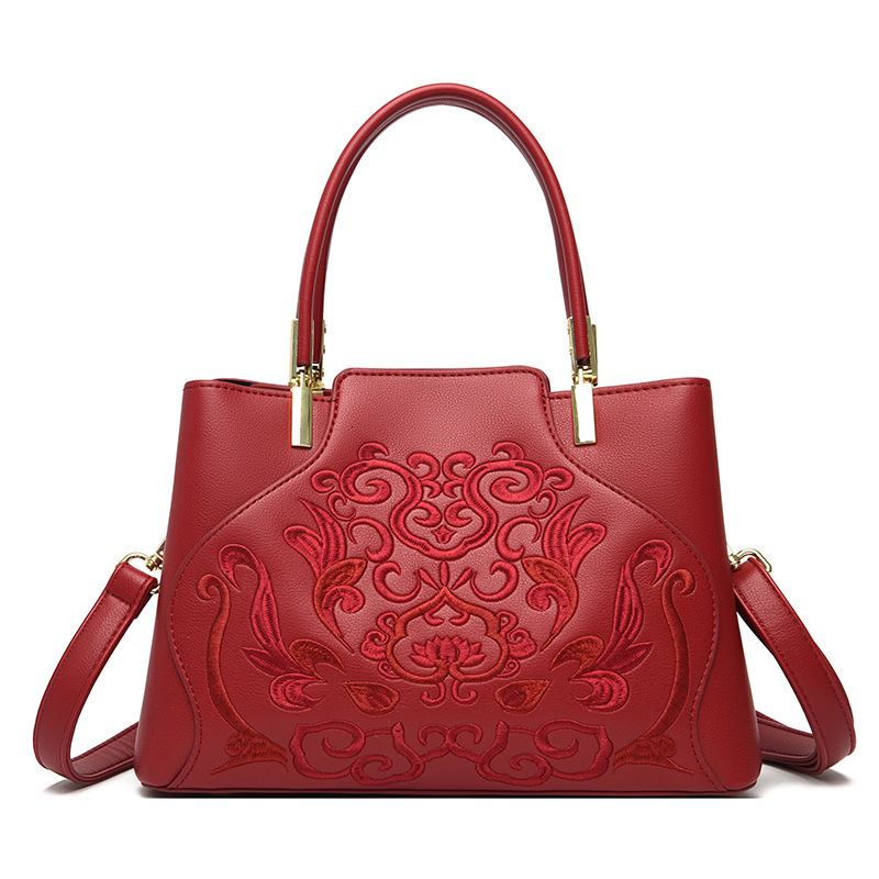 Chinese Style Embroidered Festive Red Bride Wedding Bag Fashionable Elegant Mother-in-law Handbag Large Capacity High-end Feel