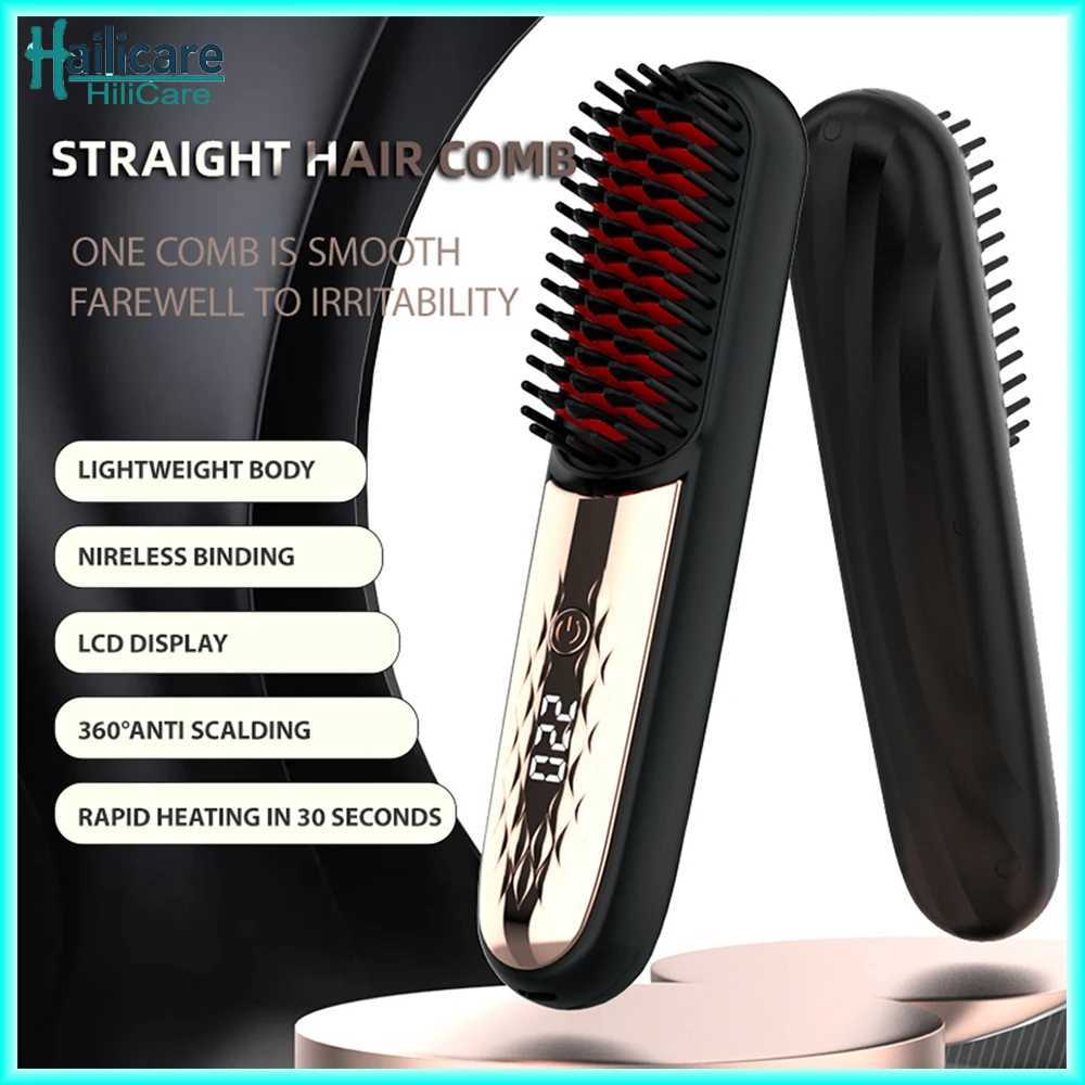 Portable Wireless Straight Hair Comb LCD Display Negative Ion Hair Straightener Styling Comb Smoothing Nourish Hair USB Rechargeable W250610