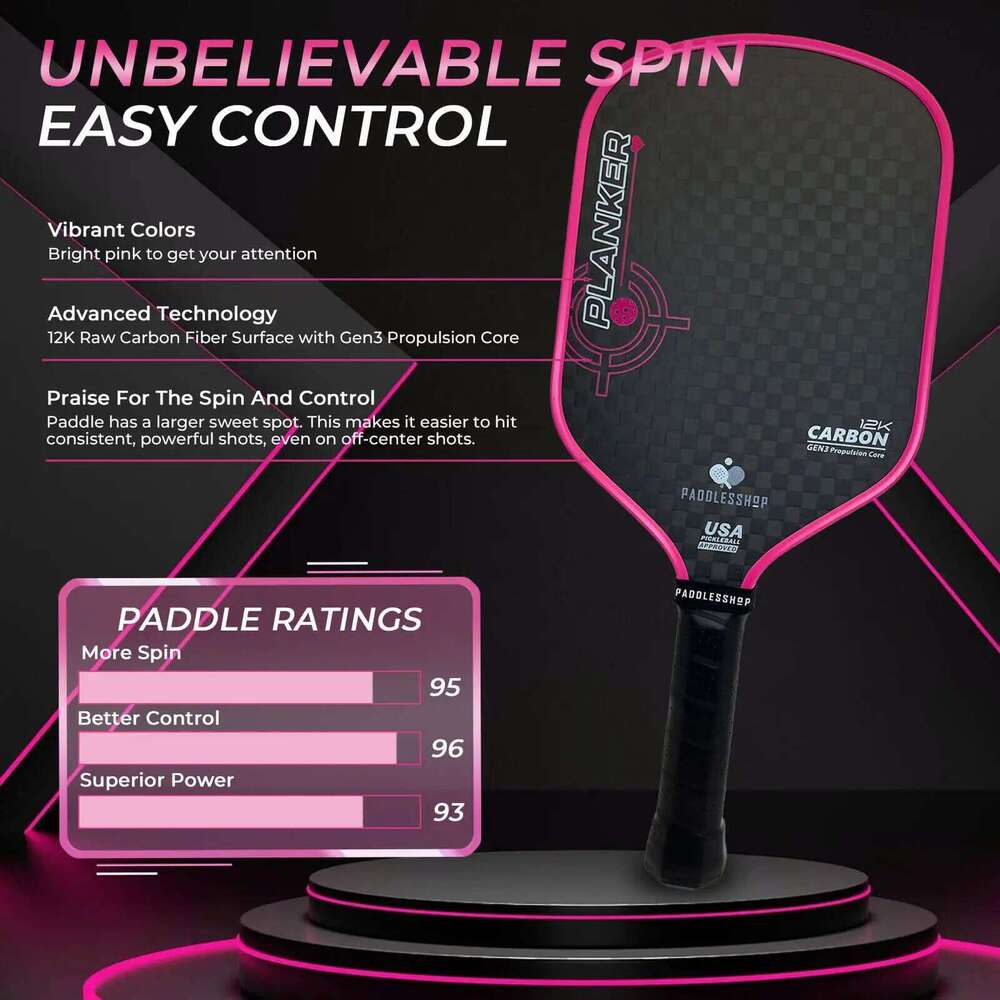 Paddlesshop Planker Pickleball Paddle 12K Raw Carbon Fiber Thermoformed Unibody 16mm Upgraded Gen3 Propulsion Core Foam Injected
