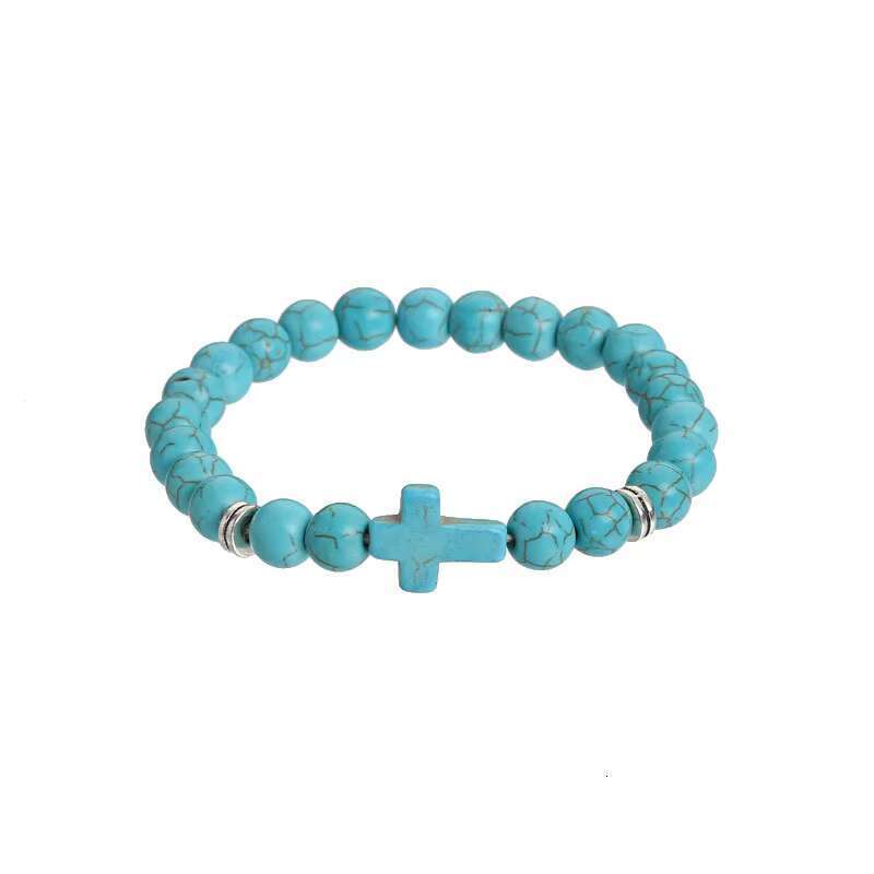 DHcollections Classic Tiger Eyes Bracelets Couple Jewelry Religious Cross Charms Turquoise Gemstone Natural Stone Beaded Bracelet
