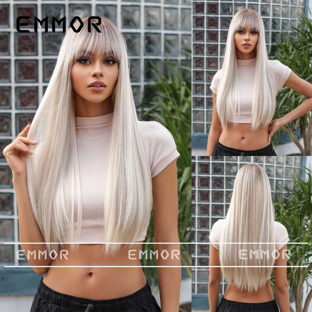 2024 New Product Bangs Champagne Brown Long Straight Elegant Goddess Wig Full Head Hairstyle Hair