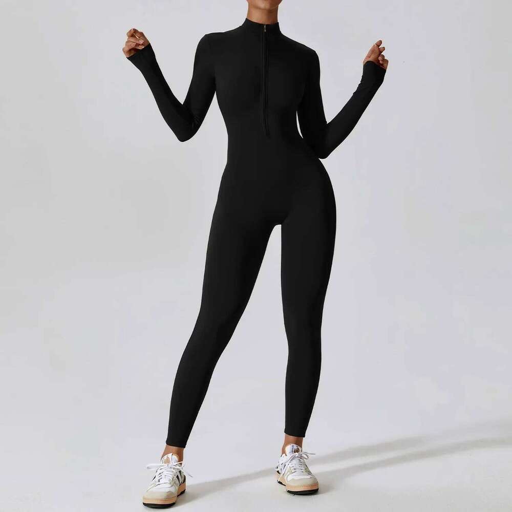 Gym Zipper Jumpsuit Yoga Boilersuit Long Sleeved Women's Sportswear Workout High-intensity Fiess One-piece Skin-tight Garment