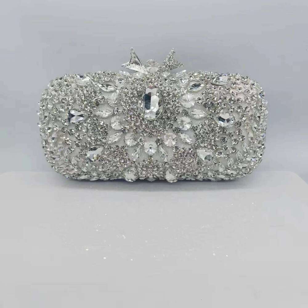 XIYUAN Sier Golden Evening Shiny Flower Rhinestone Dia Clutch Dress Handbag Chain bag Classy Square Box Bag for Women