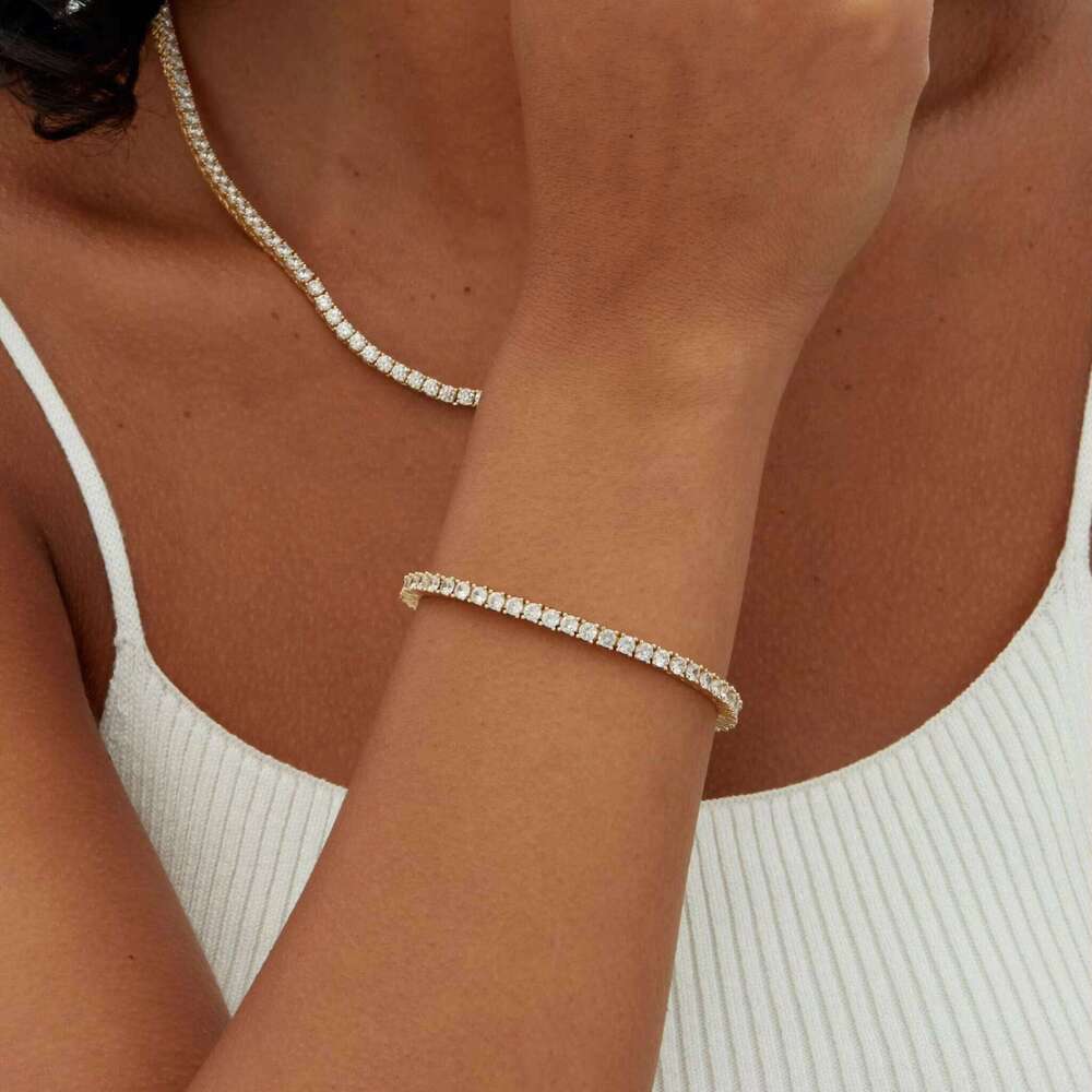 DHcollections Classic Tennis Bracelets for Women Gold Cubic Zirconia Plated 4.0mm Zinc Alloy Stainless Steel Jewelry Unisex