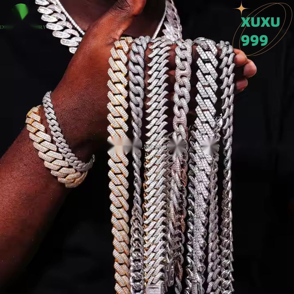 OACOCA Custom 15mm Baguette Iced Out 925 Silver Hiphop Men VVS Diamond Moissanite Cuban Link Chain Moissanite Cuban Necklace
