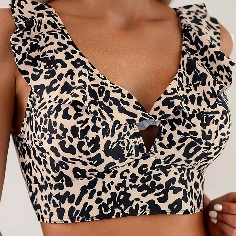 Women's Two-Piece Swimsuit Sexy Leopard Print Bathing Suit Lace Up Swimwear High Waist Bikini Sets Female Board Shorts Swimming