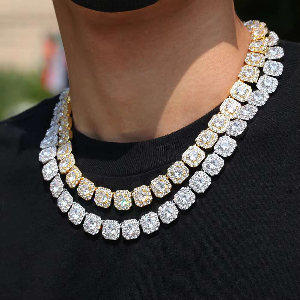 OACOCA 10mm 12mm Sterling Silver Hip Hop Jewelry Moissanite Vvs Tennis Chain Necklace