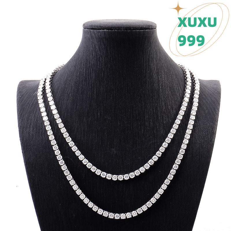 OACOCA Hip Hop Style 925 Sterling Silver Moissanite Diamond Necklace VVS Tennis Chain in 2mm 3mm 4mm 5mm 6mm Sizes