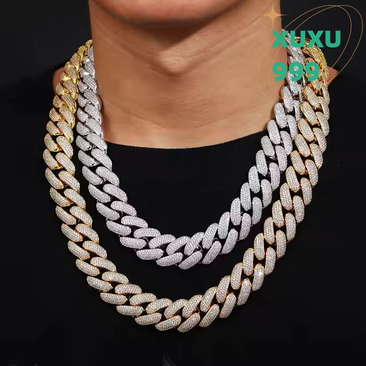 OACOCA S925 Sterling Silver Iced Tennis Link Chain VVS D Color Moissanite Diamond Cuban Chain Necklace Bracelet for Men Hip Hop Style