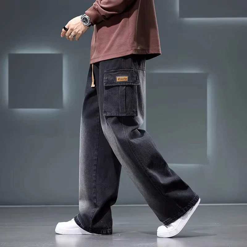 8XL Jeans New Wide Leg Washing Pants Men Trousers Neutral Solid Color Loose Casual Korean Fashion Pocket Plus Size Cargo Pants M250610