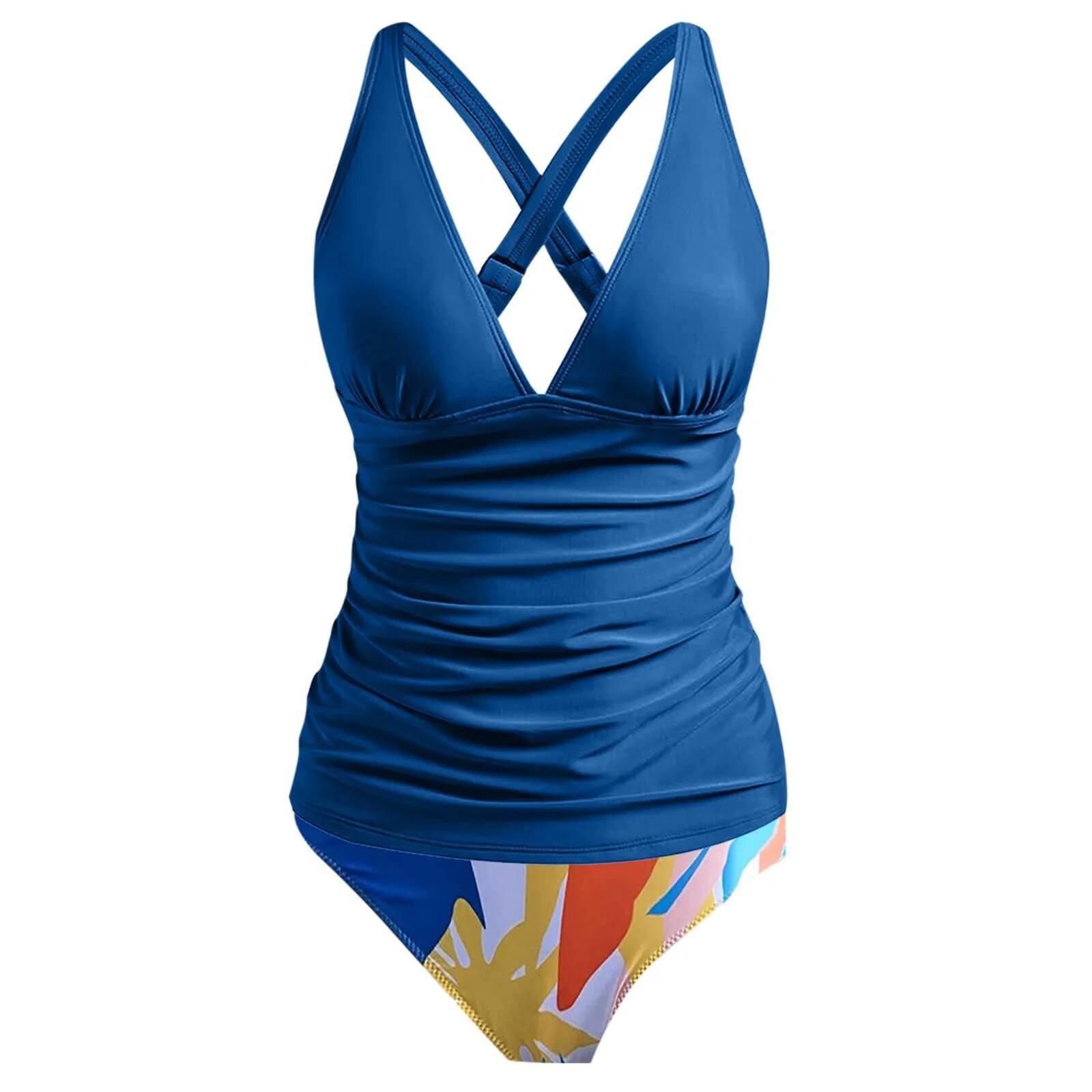 V Neck Swimsuit Women's Tankinis Set Sexy High Waist Bikini Two Piece Bathing Suit Ruched Abdominal Control Swimwear Monokini