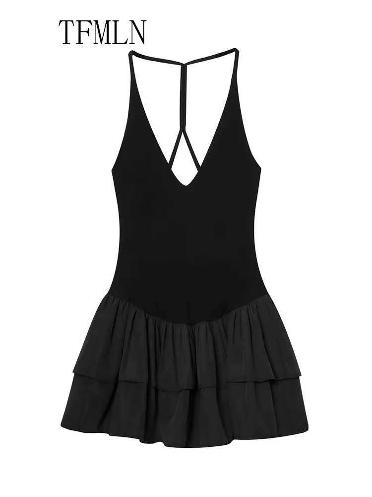 TFMLN Sweet Womens Sexy Tiered Halter Mini Dress 2025 Summer Fashion Casual Slim Short Dresses Elegant Party Dresses Vestidos XJ250610