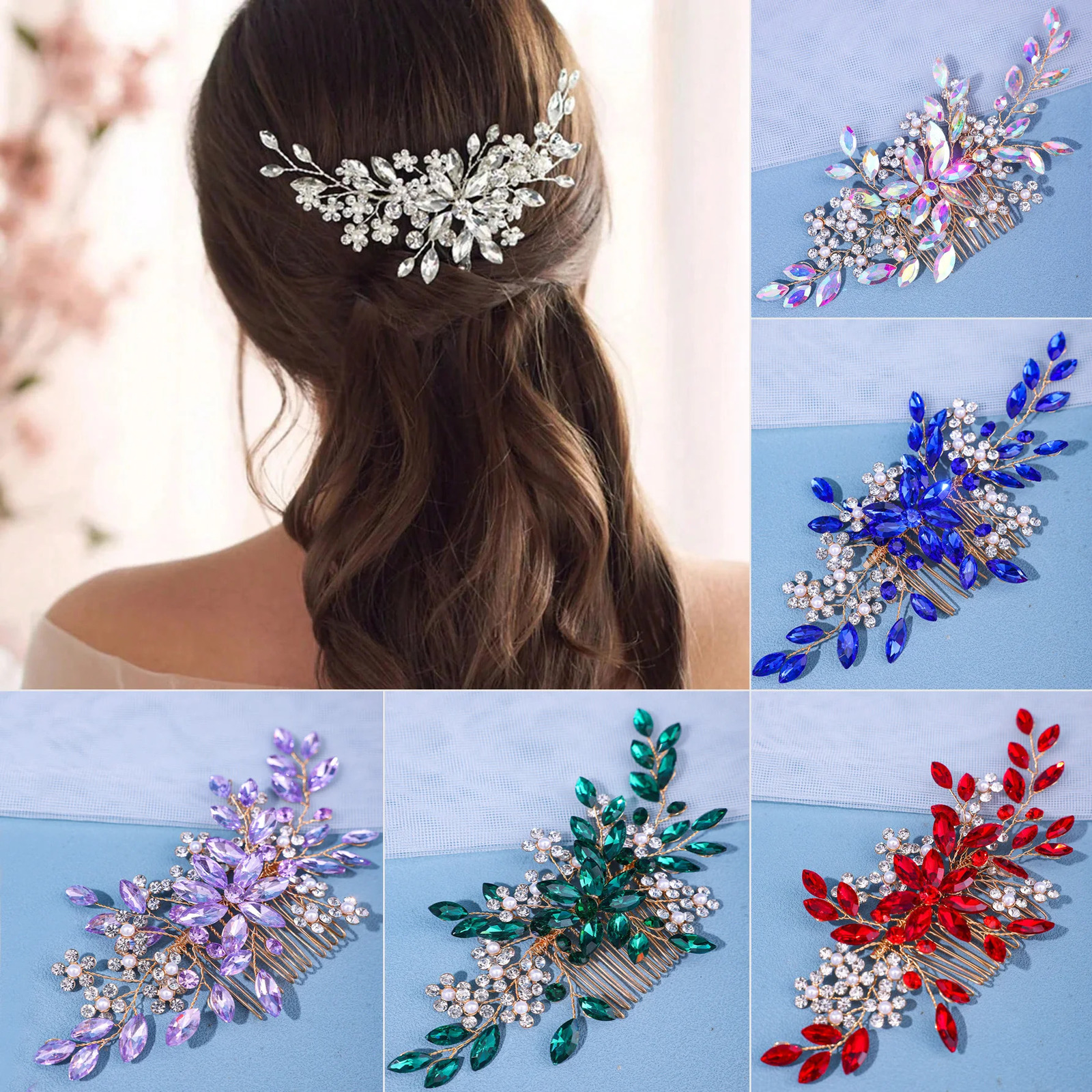 Womens Crystal Pearl Hair Comb Rhinestone Flower Leaf Hairpin Bridal Wedding Headband Tiara - Jewelry Comb Pin Accessory 250610