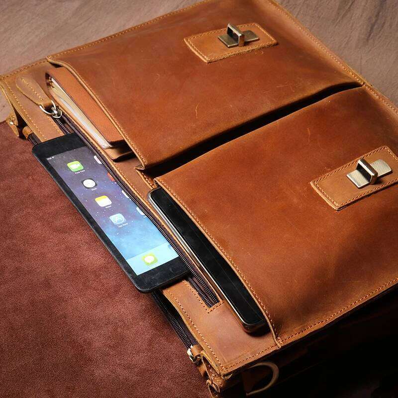 GURO Top Original Cowhide Briefcase Men Design Real Leather Handbag Higher Quality Shoulder Messenger File Laptop Bag