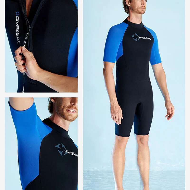 Oulylan Winter Men and Women 1.5mm Short Sleeve Shorts One-piece Surfing Suit for Diving Snorkeling Swimming